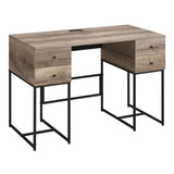 ZUN Rustic Oak and Black 4-drawer Writing Desk B062P184568