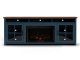74 inch Fireplace TV Stand Console for TVs up to 85 inches, Minimal Assembly, Blue Denim and Whiskey B108P160234