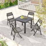 ZUN Retractable outdoor dining table, gray patio table for 4-6 with Aluminum Frame 53682581