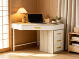Triangle Corner Desk with 3 Drawers, Space-Saving Computer Desk & Makeup Vanity, Compact L-Shape 27170993