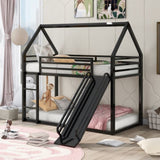 Twin over Twin House Bunk Bed with Ladder and Slide,Black WF283081AAB