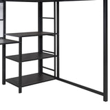 ZUN Full Size Loft Bed with Desk and Whiteboard, Metal Loft Bed with 3 Shelves and Ladder, Black 36540591