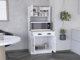 Kitchen Pantry 67" H, Two Cabinets, Three Doors, Two Open Shelves, One Drawer, Microwave Storage B097133171