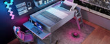 Wood Twin Size Gaming Loft Bed with Desk and LED, Grey N709P236479E