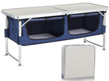 4FT Portable Folding Camping Table with Storage, Aluminum Outdoor Cooking Station with 2 Adjustable 53450673
