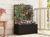 49" Black PE Rattan Raised Garden Bed with Trellis Adjustable Foot Pads Outdoor Planter Box 46378461