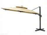 10ft Beige Hanging Cantilever Patio Umbrella Square Shape Aluminum Cross Base Tilt 360-Degree 82353918