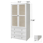 ZUN 2-Door Wardrobe with 3 Drawers High Wardrobe Armoire With 2 Rattan Door For Living Room, Bedroom W2232P162480