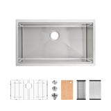 Kitchen Sink 33"x19" Multifunctional undermount Flying Rain Waterfall S304 Stainless Steel Handmade T3177P286047