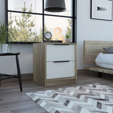 Kaia Nightstand , End Table, Side Table Two Drawers, Metal Handle -White / Pine B20092066