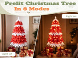 5FT Red & White Drooping Tree, 303 PVC Tips, 100 Warm White Lights with 8 Modes & Remote, US Plug 56142860