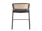 Ethan Indoor Metal Upholstered Barstool, Faux Leather Seat With Wowen Rattan Decorated Backrest, Set N775P290455B