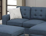 ZUN Reversible 3pc Sectional Sofa Set Navy Tufted Polyfiber Wood Legs Chaise Sofa Ottoman Pillows B01149073