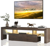 DFW Modern LED TV Stand with Large Storage Drawer for 40 50 55 60 65 70 75 Inch TVs, Brown Wood W2301P308472