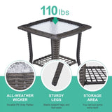 ZUN Outdoor Wicker Side Table, Rattan End Table with Glass Top, Patio Coffee Bistro Table for Indoor 75923325