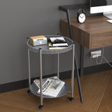 Round Coffee Table with Wheels 2-Tier Movable Side Tables Silver Metal Detachable Bedside Nightstand W1757P336139
