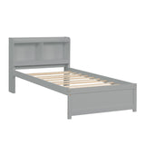 ZUN Twin Bed with Trundle,Bookcase,Grey 72214628