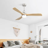 ZUN Indoor 52 Inch Ceiling Fan With Dimmable Led Light 6 Speed Remote Silver 3 Wood Blade Reversible DC W934P145946