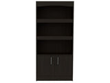 Bookcase, Three Shelves, Double Door Cabinet, Metal Hardware, Black B097132973