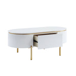 ZUN ACME Daveigh Coffee Table, White High Gloss & Gold Finish LV02464