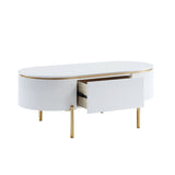 ZUN White High Gloss and Gold 1-Shelf Coffee Table B062P209066