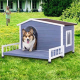 Large Wooden Dog Indoor Outdoor with Terrace and Open Waterproof Asphalt Roof, Outdoor Dog W142770004