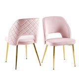 Pink Velvet Dining Chairs with Metal Legs and Hollow Back Upholstered Dining Chairs Set of 2 W1164P271252