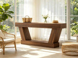 Brown 63" Vintage Entryway Console Table Narrow Design, Open Shelf, for Living Room Space 34671089