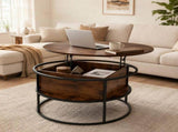Lift-Top Coffee Table Round Center Table with Hidden Compartment Storage Shelf for Living Room, 94635553