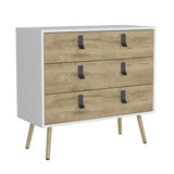 Dresser 29"H, 3 Drawers Dresser with Handles and Wooden Legs, White / Macadamia B097P167456