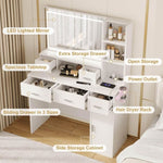 ZUN Desk With Mirror And Lights, White Makeup Vanity With Adjustable LED Mirror, Small Vanity Table With W2181P251034