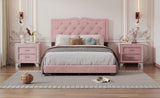 Full Size Upholstered Bed Frame with Rivet Design, Modern Velvet Platform Bed with Tufted WF317301AAH