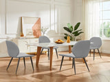Light Grey Leather Dining Chair with Metal Legs, Shell Shape Upholstered Chair Set of 2 for Kitchen, T3967P484971