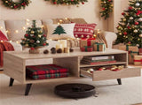 36.5" Rustic Coffee Table with Drawer & Open Shelves, Engineered Wood Center Table for Living Room 76789697