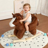 Kids Ride-On Rocking Horse Toy with Lullaby Song,Horse Rocking Toy with Hand Puppets and Safety Belt 08256957