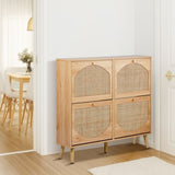 2 rows of 4 dump buckets with high feet arched rattan surface shoe cabinet density board with 90680718