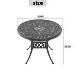 ZUN Ø35.43-inch Cast Aluminum Patio Dining Table with Black Frame and Umbrella Hole W1710P166017