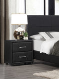 Contemporary Durable Black Faux Leather Covering 1pc Nightstand of Drawers Silver Tone Bar Pulls B01153387