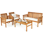 ZUN 4-piece patio furniture set Outdoor Acacia wood sofa furniture with cushion white 42065091