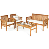 ZUN 4-piece patio furniture set Outdoor Acacia wood sofa furniture with cushion white 42065091