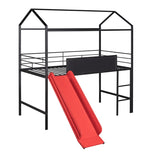 Metal House Bed With Slide, Twin Size Metal Loft Bed with Two-sided writable Wooden Board MF294384AAJ