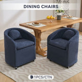 059-Set of 1 Chenille Fabric Dining Armchair With Back Cushion and Universal Wheels,Blue W527P242556
