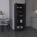 Kitchen Pantry 71" H, 4 Doors, 5 Adjustable Shelves, Laundry, Black B097P221376