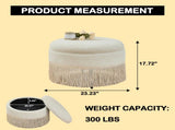Round Storage Ottoman Bench, 23.23 Inch Upholstered Footstool with Tassel Fringe, 250 lbs 87168032
