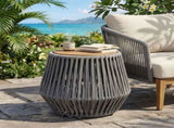 Acacia Wood Side Table with Grey Rope Base - Natural Teak Finish, Modern Coastal Accent for Patio, N770P380264G