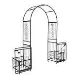 198.5*50*219cm Courtyard Arc Top With Door With Planting Frame Iron Art Iron Arch Black 02242955