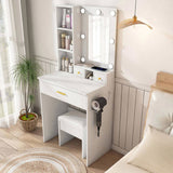Vanity Table with Mirror & Adjustable LED Lights, Power Outlet, Hairdryer Holder & Stool Compact 21161864