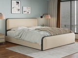 Modern Metal Bed Frame with Curved Upholstered Headboard and Footboard Bed with 4 Storage Drawers, N701P229017B