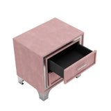 Mid Century Vintage Nightstand with Metal Legs for Bedroom, Velvet Bedside Table with 2 Drawers, N733P183659H