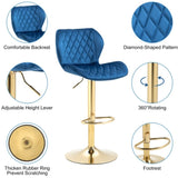 ZUN Dark Blue Velvet Adjustable Swivel Bar Stools Set Of 2 Modern Counter Height Barstools With Golden W1516P183240